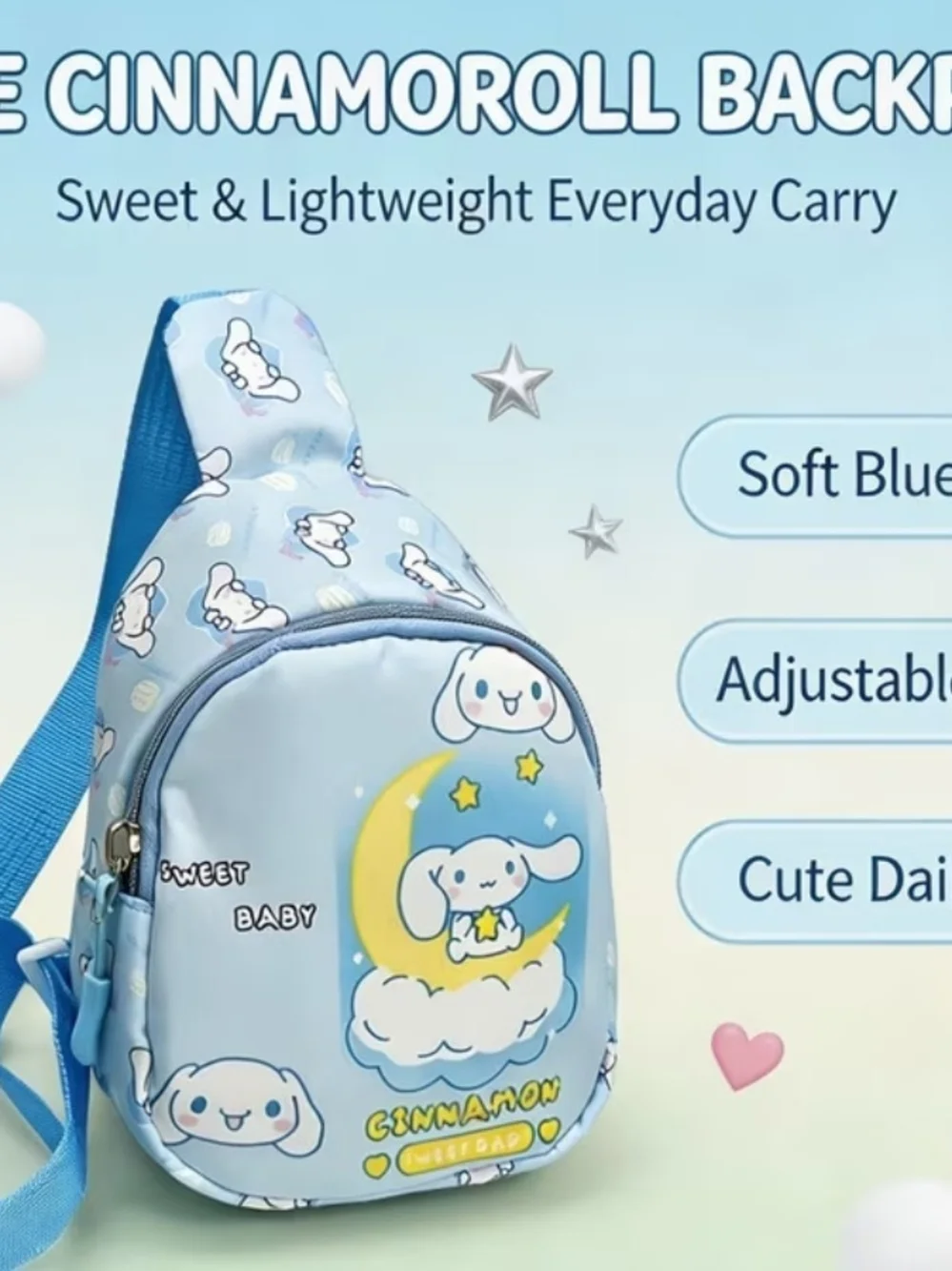 Kids Hello Kitty Blue Sling Backpack - Cute Lightweight Carry